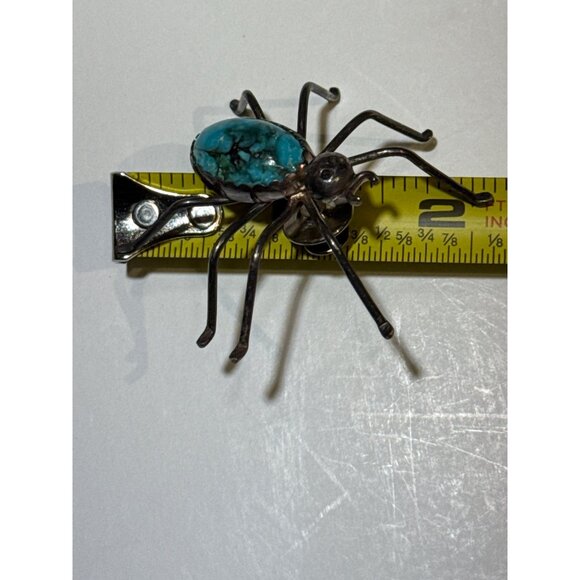 Vintage  Navajo Sterling Silver With Cabochon Turquoise Spider Pin Brooch  Handm - Picture 4 of 5